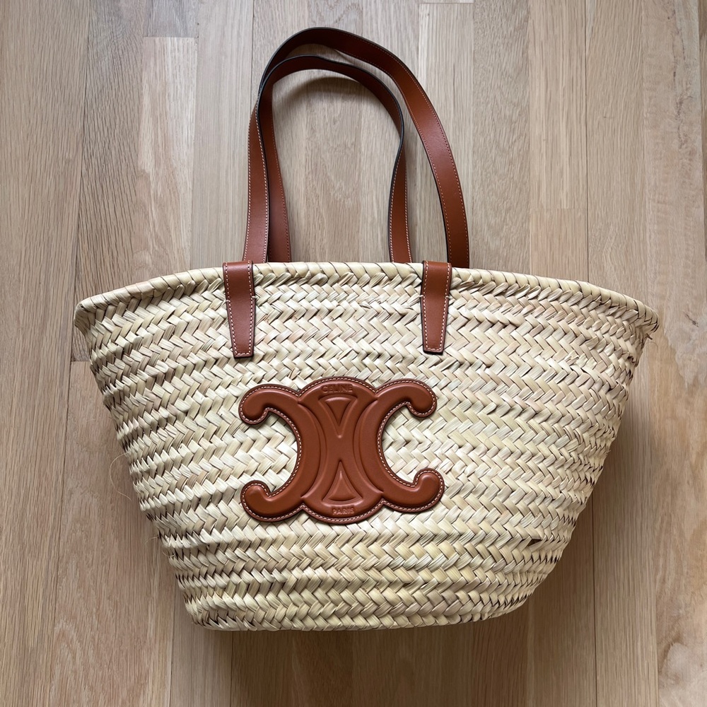 MEDIUM CELINE CLASSIC PANIER IN PALM LEAVES AND CALFSKIN
